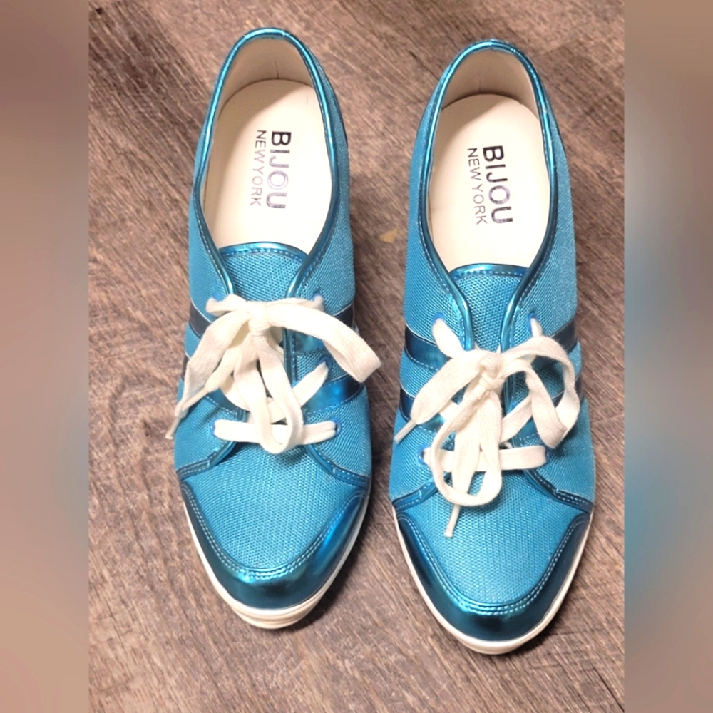 Bijou New York Blue Sneaker Heels Size 8